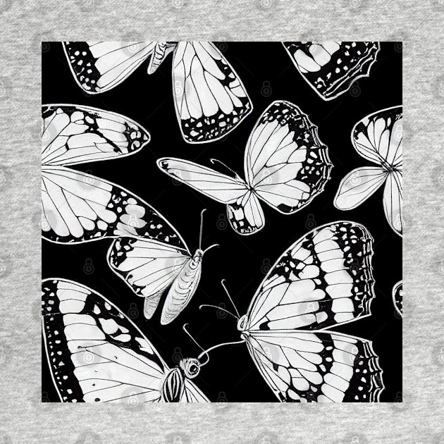 Vintage Floral Cottagecore Abstract Butterfly Wings Romantic Flower Design Black and White by VintageFlorals